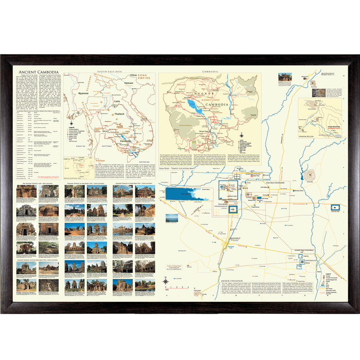 Angkor Temple Location, Cambodia and South-East Asia Wall Map A1