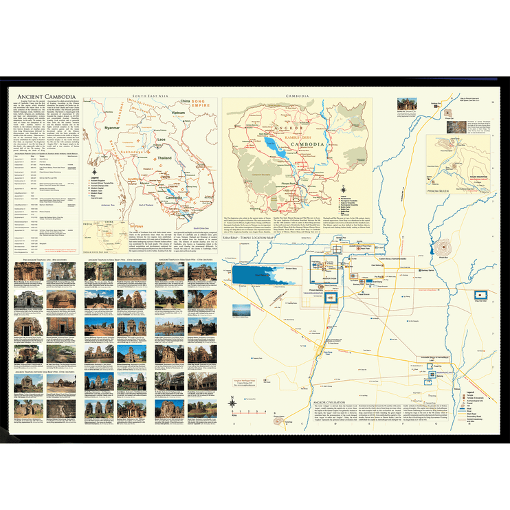 Angkor Temple Location, Cambodia and South-East Asia Wall Map A1