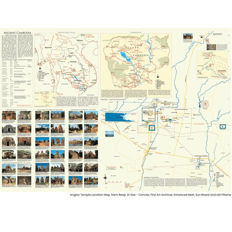 Angkor Temple Location, Cambodia and South-East Asia Wall Map A1