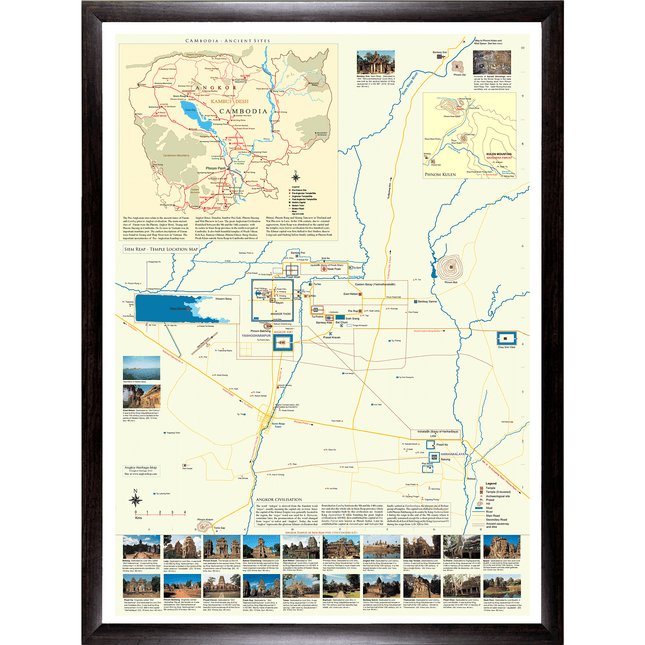 Angkor Temple Location and Cambodia Wall Map - A2 with a Free E-map