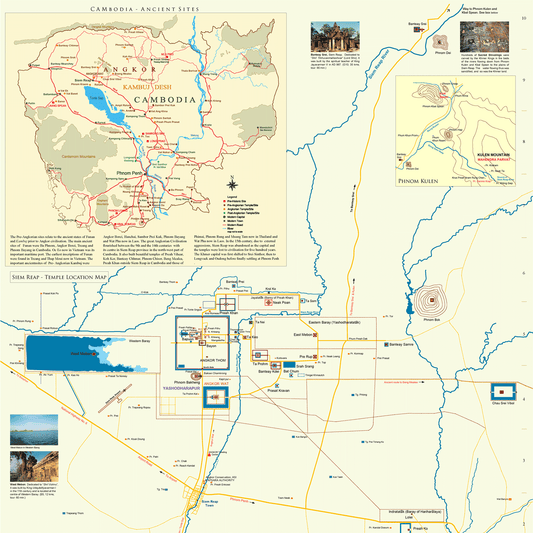 Angkor Temple Location and Cambodia Wall Map - A2 with a Free E-map