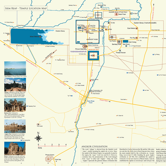 Angkor Temple Location Wall Map A3
