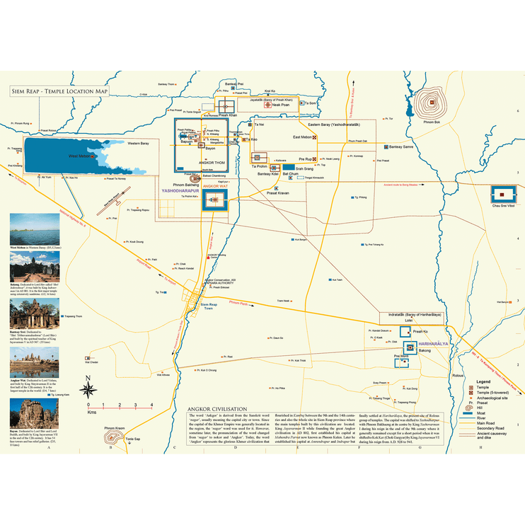 Angkor Temple Location Wall Map A3